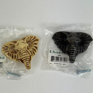 2 Large Ceramic? Elephant Head Drawer Pull Cream Dark Gray Color New Knob Hill